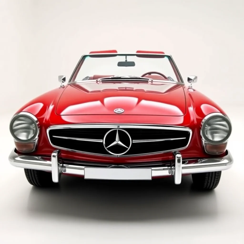The same classic Mercedes-Benz 230SL after a full detailing service, with a deep, glossy finish and sparkling chrome.